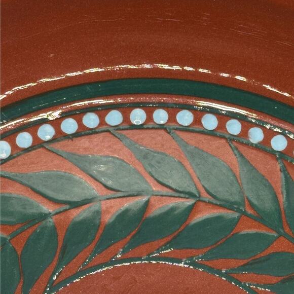 Artist Signed Handmade Painted Glazed Terracotta Red Clay Pottery Plate - Picture 2 of 4